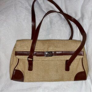 Etienne Aigner Woven Beige and Brown Shoulder Bag